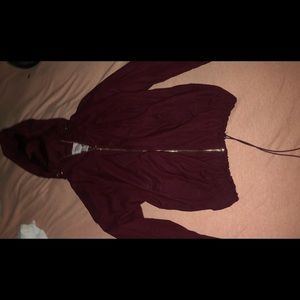 Burgundy drawstring jacket with a gold zipper from Forever 21.